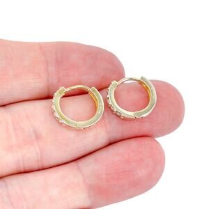 Cubic Zirconia Hoop Earrings | Vintage Gold Tone Sterling Silver 925